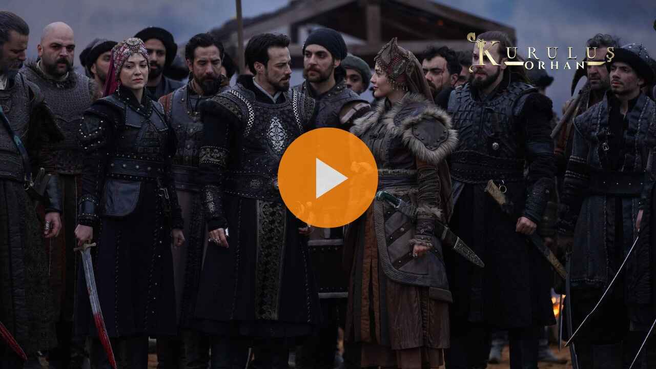 Dramatic preview from Kurulus Orhan Episode 17 showing Orhan Bey asserting authority during intense confrontations with English subtitles available